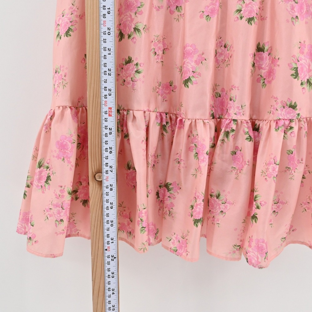 LoveShackFancy Cecile Mini Dress Womens Size 2 Pink Floral Puff Sleeve Tiered - Picture 5 of 12